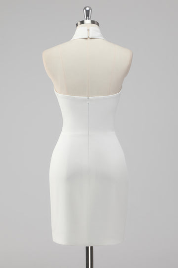 Halter Neck A-Line Satin Little White Dress